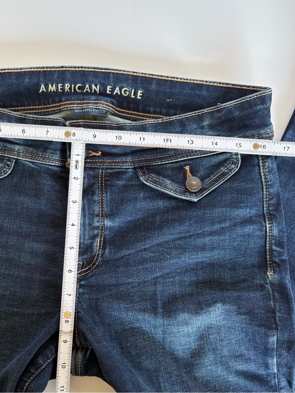 AR Dark Wash Bootcut Kick Flare Stretch Jeans Retro Y2K Indie Sleaze10 Short - Picture 9 of 13